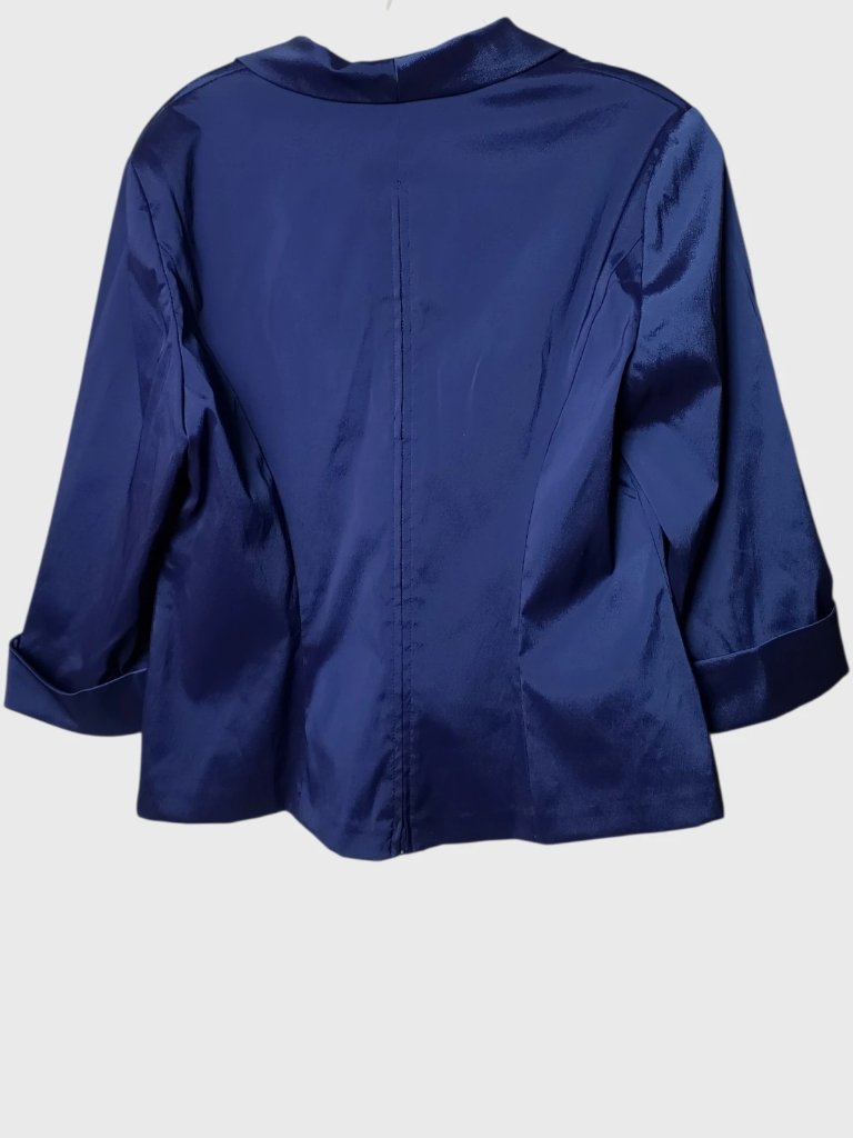 Alex Evenings Petite Satin Blouse Ruched Front 3/4 Sleeves Royal Blue P.Large — image 3 of 8